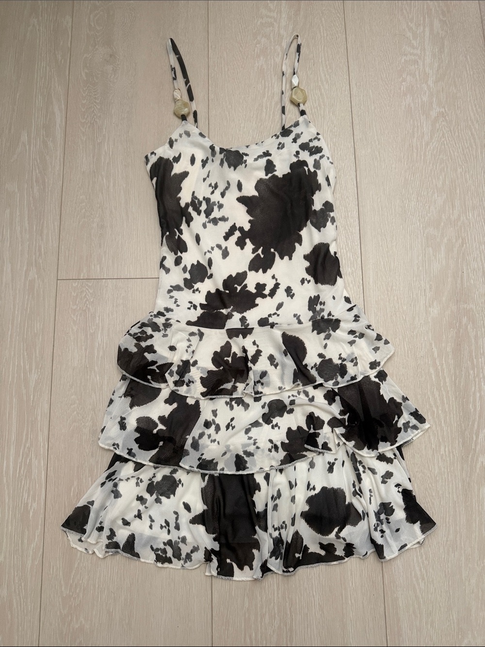 Thirty Thirty Black & White Cow-Print Tiered Ruffle Sundress